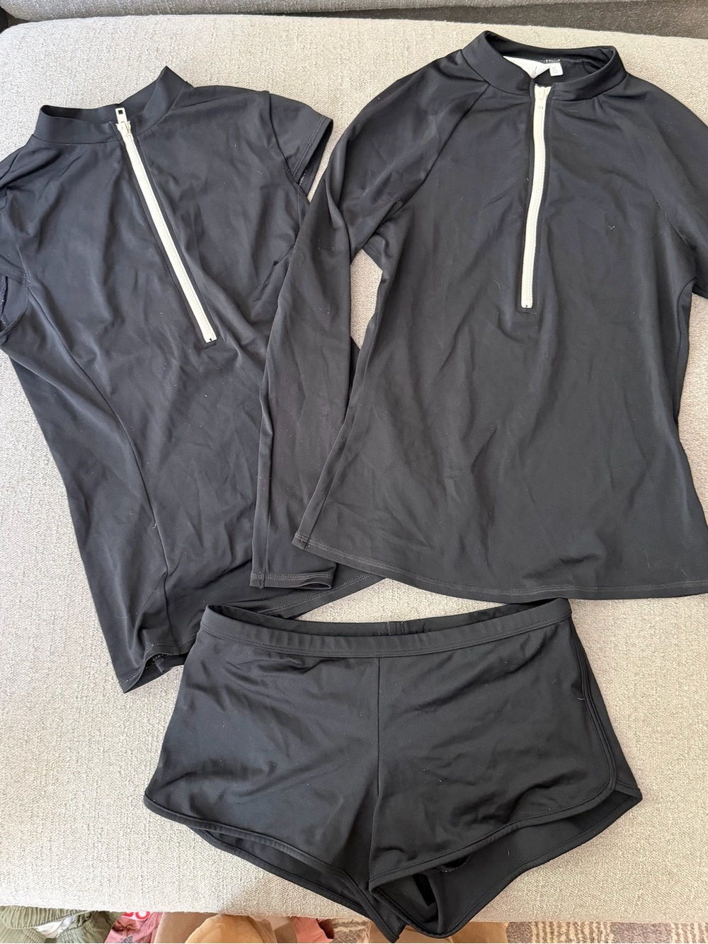Boden 3 piece bathing suit- short sleeve top, long sleeve top, shorts